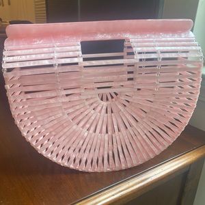 Pink Pearlized Bamboo Style Handbag